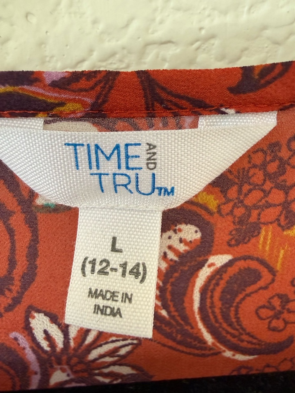 Time and Tru Rust Red Floral Long Sleeve Boho Tunic Dress - Picture 6 of 10